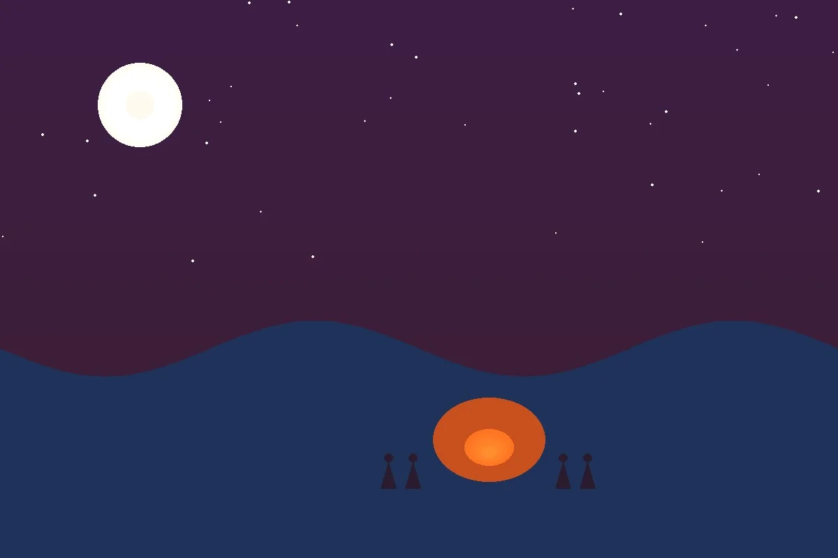 Beach bonfire with friends at night