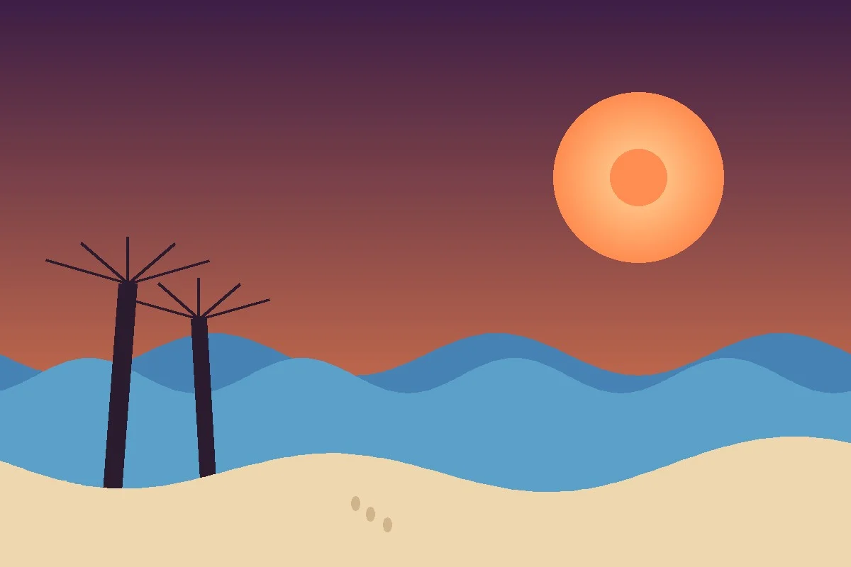 Beach sunset with palm trees at Virginia Beach