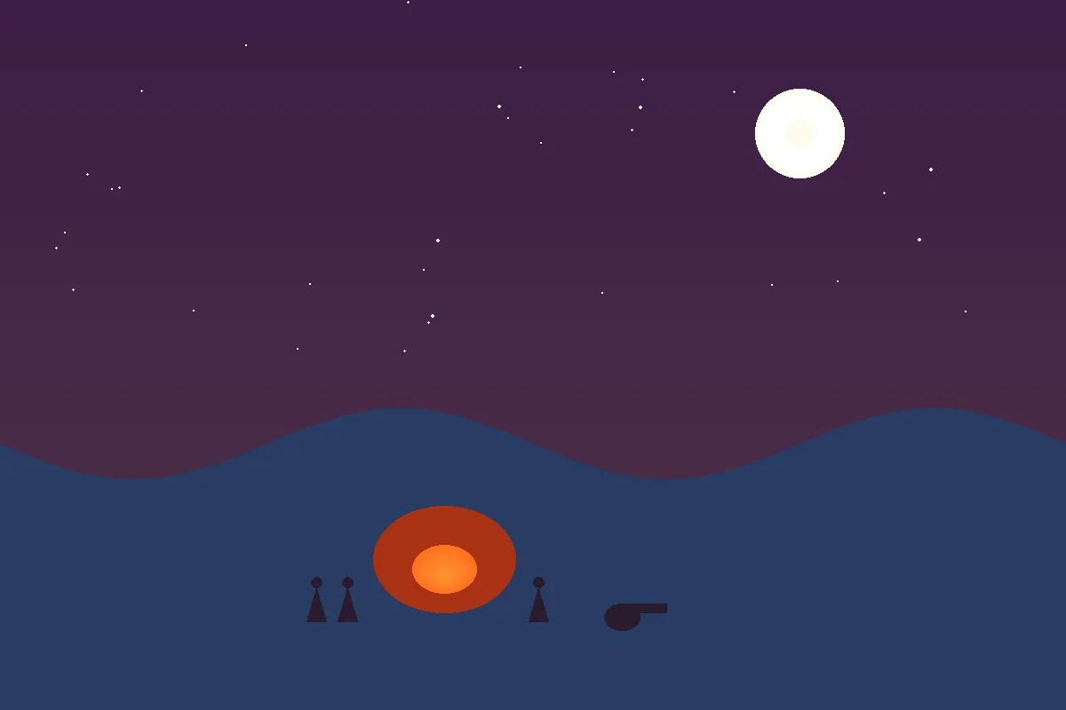 Campfire with guitar on the beach at night